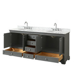 Wyndham WCS202080DKGCMUNOMXX Deborah 80 Inch Double Bathroom Vanity in Dark Gray, White Carrara Marble Countertop, Undermount Oval Sinks, and No Mirrors