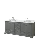 Wyndham WCS202080DKGCMUNSMXX Deborah 80 Inch Double Bathroom Vanity in Dark Gray, White Carrara Marble Countertop, Undermount Square Sinks, and No Mirror