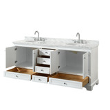 Wyndham WCS202080DWHCMUNOMXX Deborah 80 Inch Double Bathroom Vanity in White, White Carrara Marble Countertop, Undermount Oval Sinks, and No Mirrors