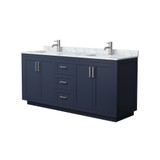 Wyndham WCF292972DBNCMUNSMXX Miranda 72 Inch Double Bathroom Vanity in Dark Blue, White Carrara Marble Countertop, Undermount Square Sinks, Brushed Nickel Trim