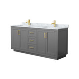 Wyndham WCF292972DGGCMUNSMXX Miranda 72 Inch Double Bathroom Vanity in Dark Gray, White Carrara Marble Countertop, Undermount Square Sinks, Brushed Gold Trim