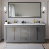Wyndham WCF292972DGGCMUNSMXX Miranda 72 Inch Double Bathroom Vanity in Dark Gray, White Carrara Marble Countertop, Undermount Square Sinks, Brushed Gold Trim