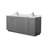 Wyndham WCF292972DKGCMUNSMXX Miranda 72 Inch Double Bathroom Vanity in Dark Gray, White Carrara Marble Countertop, Undermount Square Sinks, Brushed Nickel Trim