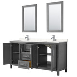 Wyndham WCV252572DKGC2UNSM24 Daria 72 Inch Double Bathroom Vanity in Dark Gray, Light-Vein Carrara Cultured Marble Countertop, Undermount Square Sinks, 24 Inch Mirrors