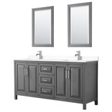 Wyndham WCV252572DKGWCUNSM24 Daria 72 Inch Double Bathroom Vanity in Dark Gray, White Cultured Marble Countertop, Undermount Square Sinks, 24 Inch Mirrors