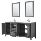 Wyndham WCV252572DKGWCUNSM24 Daria 72 Inch Double Bathroom Vanity in Dark Gray, White Cultured Marble Countertop, Undermount Square Sinks, 24 Inch Mirrors