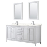 Wyndham WCV252572DWHC2UNSM24 Daria 72 Inch Double Bathroom Vanity in White, Light-Vein Carrara Cultured Marble Countertop, Undermount Square Sinks, 24 Inch Mirrors