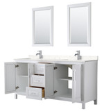 Wyndham WCV252572DWHC2UNSM24 Daria 72 Inch Double Bathroom Vanity in White, Light-Vein Carrara Cultured Marble Countertop, Undermount Square Sinks, 24 Inch Mirrors