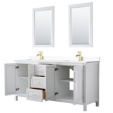 Wyndham WCV252572DWGWCUNSM24 Daria 72 Inch Double Bathroom Vanity in White, White Cultured Marble Countertop, Undermount Square Sinks, 24 Inch Mirrors, Brushed Gold Trim