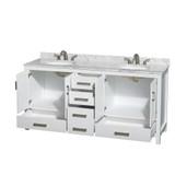 Wyndham WCS141472DWHCMUNOMXX Sheffield 72 Inch Double Bathroom Vanity in White, White Carrara Marble Countertop, Undermount Oval Sinks, and No Mirror