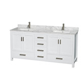 Wyndham WCS141472DWHCMUNSMXX Sheffield 72 Inch Double Bathroom Vanity in White, White Carrara Marble Countertop, Undermount Square Sinks, and No Mirror