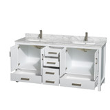 Wyndham WCS141472DWHCMUNSMXX Sheffield 72 Inch Double Bathroom Vanity in White, White Carrara Marble Countertop, Undermount Square Sinks, and No Mirror