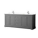 Wyndham WCV232380DKGC2UNSMXX Avery 80 Inch Double Bathroom Vanity in Dark Gray, Light-Vein Carrara Cultured Marble Countertop, Undermount Square Sinks, No Mirror Wyndham WCV232380DKGC2UNSMXX Avery 80 Inch Double Bathroom Vanity in Dark Gray, Light-Vein Carrara Cultured Marble Countertop, Undermount Square Sinks, No Mirror