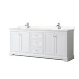 Wyndham WCV232380DWHC2UNSMXX Avery 80 Inch Double Bathroom Vanity in White, Light-Vein Carrara Cultured Marble Countertop, Undermount Square Sinks, No Mirror
