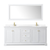 Wyndham WCV232380DWGWCUNSMXX Avery 80 Inch Double Bathroom Vanity in White, White Cultured Marble Countertop, Undermount Square Sinks, Brushed Gold Trim