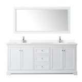 Wyndham WCV232380DWHWCUNSMXX Avery 80 Inch Double Bathroom Vanity in White, White Cultured Marble Countertop, Undermount Square Sinks, No Mirror