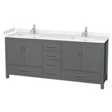 Wyndham WCS141480DKGC2UNSMXX Sheffield 80 Inch Double Bathroom Vanity in Dark Gray, Carrara Cultured Marble Countertop, Undermount Square Sinks, No Mirror