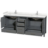 Wyndham WCS141480DKGC2UNSMXX Sheffield 80 Inch Double Bathroom Vanity in Dark Gray, Carrara Cultured Marble Countertop, Undermount Square Sinks, No Mirror