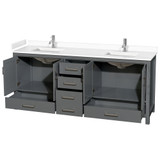 Wyndham WCS141480DKGWCUNSMXX Sheffield 80 Inch Double Bathroom Vanity in Dark Gray, White Cultured Marble Countertop, Undermount Square Sinks, No Mirror