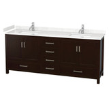 Wyndham WCS141480DESC2UNSMXX Sheffield 80 Inch Double Bathroom Vanity in Espresso, Carrara Cultured Marble Countertop, Undermount Square Sinks, No Mirror