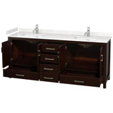 Wyndham WCS141480DESC2UNSMXX Sheffield 80 Inch Double Bathroom Vanity in Espresso, Carrara Cultured Marble Countertop, Undermount Square Sinks, No Mirror