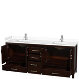 Wyndham WCS141480DESWCUNSMXX Sheffield 80 Inch Double Bathroom Vanity in Espresso, White Cultured Marble Countertop, Undermount Square Sinks, No Mirror