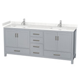 Wyndham WCS141480DGYC2UNSMXX Sheffield 80 Inch Double Bathroom Vanity in Gray, Carrara Cultured Marble Countertop, Undermount Square Sinks, No Mirror