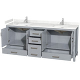 Wyndham WCS141480DGYC2UNSMXX Sheffield 80 Inch Double Bathroom Vanity in Gray, Carrara Cultured Marble Countertop, Undermount Square Sinks, No Mirror