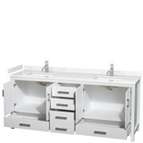 Wyndham WCS141480DWHC2UNSMXX Sheffield 80 Inch Double Bathroom Vanity in White, Carrara Cultured Marble Countertop, Undermount Square Sinks, No Mirror