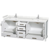 Wyndham WCS141480DWHC2UNSMXX Sheffield 80 Inch Double Bathroom Vanity in White, Carrara Cultured Marble Countertop, Undermount Square Sinks, No Mirror