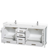 Wyndham WCS141480DWHWCUNSMXX Sheffield 80 Inch Double Bathroom Vanity in White, White Cultured Marble Countertop, Undermount Square Sinks, No Mirror