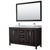 Wyndham WCV252560DDECMUNSM58 Daria 60 Inch Double Bathroom Vanity in Dark Espresso, White Carrara Marble Countertop, Undermount Square Sinks, and 58 Inch Mirror Wyndham WCV252560DDECMUNSM58 Daria 60 Inch Double Bathroom Vanity in Dark Espresso, White Carrara Marble Countertop, Undermount Square Sinks, and 58 Inch Mirror