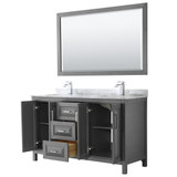 Wyndham WCV252560DKGCMUNSM58 Daria 60 Inch Double Bathroom Vanity in Dark Gray, White Carrara Marble Countertop, Undermount Square Sinks, and 58 Inch Mirror Wyndham WCV252560DKGCMUNSM58 Daria 60 Inch Double Bathroom Vanity in Dark Gray, White Carrara Marble Countertop, Undermount Square Sinks, and 58 Inch Mirror