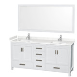 Wyndham WCS141472DWHC2UNSM70 Sheffield 72 Inch Double Bathroom Vanity in White, Carrara Cultured Marble Countertop, Undermount Square Sinks, 70 Inch Mirror