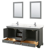 Wyndham WCS202072DKGC2UNSM24 Deborah 72 Inch Double Bathroom Vanity in Dark Gray, Light-Vein Carrara Cultured Marble Countertop, Undermount Square Sinks, 24 Inch Mirrors