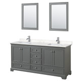 Wyndham WCS202072DKGC2UNSM24 Deborah 72 Inch Double Bathroom Vanity in Dark Gray, Light-Vein Carrara Cultured Marble Countertop, Undermount Square Sinks, 24 Inch Mirrors