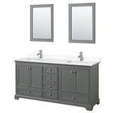 Wyndham WCS202072DKGWCUNSM24 Deborah 72 Inch Double Bathroom Vanity in Dark Gray, White Cultured Marble Countertop, Undermount Square Sinks, 24 Inch Mirrors