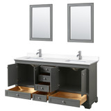 Wyndham WCS202072DKGWCUNSM24 Deborah 72 Inch Double Bathroom Vanity in Dark Gray, White Cultured Marble Countertop, Undermount Square Sinks, 24 Inch Mirrors