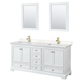 Wyndham WCS202072DWGC2UNSM24 Deborah 72 Inch Double Bathroom Vanity in White, Carrara Cultured Marble Countertop, Undermount Square Sinks, Brushed Gold Trim, 24 Inch Mirrors