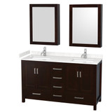 Wyndham WCS141460DESC2UNSMED Sheffield 60 Inch Double Bathroom Vanity in Espresso, Carrara Cultured Marble Countertop, Undermount Square Sinks, Medicine Cabinets