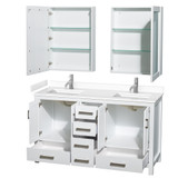 Wyndham WCS141460DWHWCUNSMED Sheffield 60 Inch Double Bathroom Vanity in White, White Cultured Marble Countertop, Undermount Square Sinks, Medicine Cabinets