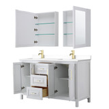 Wyndham WCV252560DWGWCUNSMED Daria 60 Inch Double Bathroom Vanity in White, White Cultured Marble Countertop, Undermount Square Sinks, Medicine Cabinets, Brushed Gold Trim