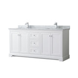 Wyndham WCV232372DWHCMUNSMXX Avery 72 Inch Double Bathroom Vanity in White, White Carrara Marble Countertop, Undermount Square Sinks, and No Mirror