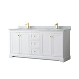 Wyndham WCV232372DWGCMUNSMXX Avery 72 Inch Double Bathroom Vanity in White, White Carrara Marble Countertop, Undermount Square Sinks, Brushed Gold Trim Wyndham WCV232372DWGCMUNSMXX Avery 72 Inch Double Bathroom Vanity in White, White Carrara Marble Countertop, Undermount Square Sinks, Brushed Gold Trim