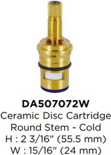 Gerber DA507072W Brass Ceramic Disc Cartridge Cold Side Round Spline