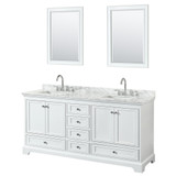 Wyndham WCS202072DWHCMUNSM24 Deborah 72 Inch Double Bathroom Vanity in White, White Carrara Marble Countertop, Undermount Square Sinks, and 24 Inch Mirrors
