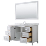 Wyndham WCV252560SWHCMUNSM58 Daria 60 Inch Single Bathroom Vanity in White, White Carrara Marble Countertop, Undermount Square Sink, and 58 Inch Mirror Wyndham WCV252560SWHCMUNSM58 Daria 60 Inch Single Bathroom Vanity in White, White Carrara Marble Countertop, Undermount Square Sink, and 58 Inch Mirror