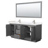 Wyndham WCF292972DKGC2UNSM70 Miranda 72 Inch Double Bathroom Vanity in Dark Gray, Light-Vein Carrara Cultured Marble Countertop, Undermount Square Sinks, Brushed Nickel Trim, 70 Inch Mirror