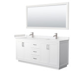 Wyndham WCF292972DWHC2UNSM70 Miranda 72 Inch Double Bathroom Vanity in White, Light-Vein Carrara Cultured Marble Countertop, Undermount Square Sinks, Brushed Nickel Trim, 70 Inch Mirror