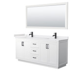 Wyndham WCF292972DWBWCUNSM70 Miranda 72 Inch Double Bathroom Vanity in White, White Cultured Marble Countertop, Undermount Square Sinks, Matte Black Trim, 70 Inch Mirror